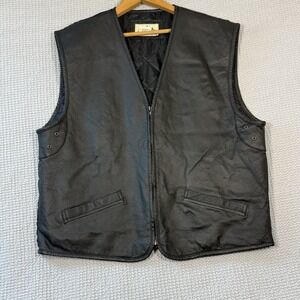 Men's Genuine Leather Motorcycle Vest – Black – Sz Large Chest 44"